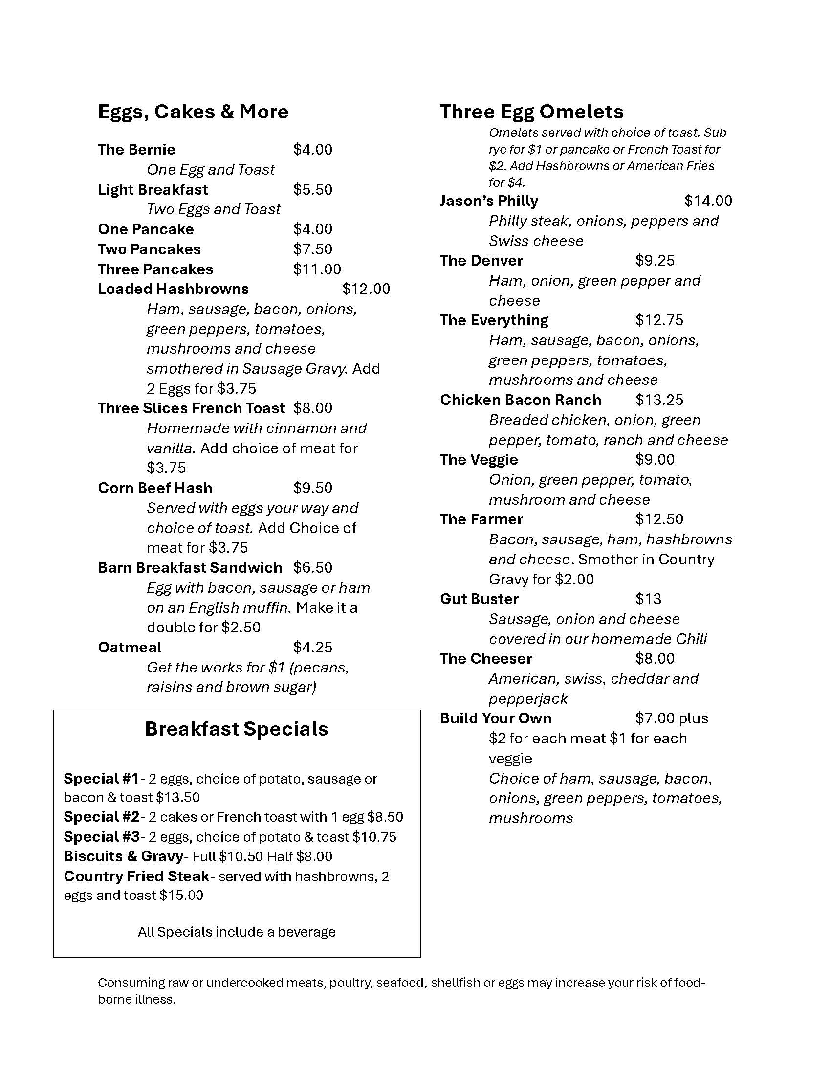 The Barn Diner in Brainerd Minnesota Menu Page 2